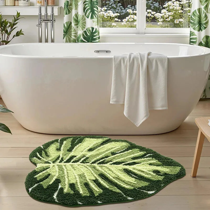 tapis feuille verte antidérapant doux moderne salon chambre coucher durable machine lavable