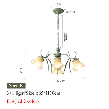 lampe suspendue moderne fleurs vert blanc abat jour verre dépoli led salon chambre