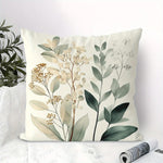 taies d'oreiller décoratives imprimées floral motifs fleurs oiseaux polyester vert clair blanc zip 45x45cm
