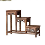 présentoir bois sculpté banc traditionnel marron foncé classique meuble rétro décoration maison figurines plantes