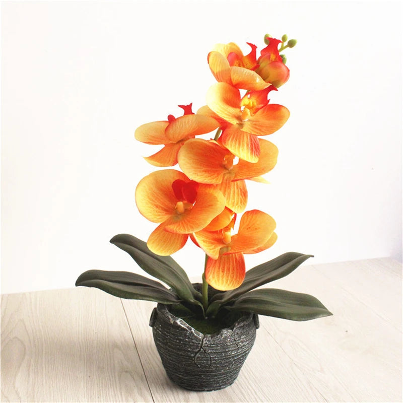 orchidée artificielle pot décoratif fleurs rouges oranges modernes intérieur décoration naturelle