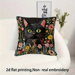 housse coussin carré chat noir fleurs colorées imprimé 2d polyester zip closure 45x45cm chambre