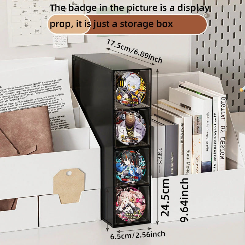 boîte rangement transparent moderne compartiments graphiques colorés réutilisable blanc fonctionnelle badges articles divers