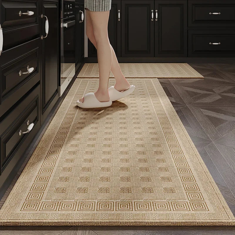 tapis cuisine antidérapant patchwork polyester résistant bactéries moderne rustique beige marron opacité