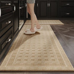tapis cuisine antidérapant patchwork polyester résistant bactéries moderne rustique beige marron opacité