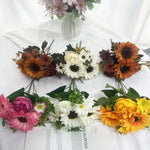 bouquet fleurs artificielles tournesol moderne orange jaune rouge blanc vert décoration intérieure mariage anniversaire
