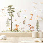 autocollant mural animaux forêt dessin animé décoration chambre bébé fille garçon sticker murale pvc
