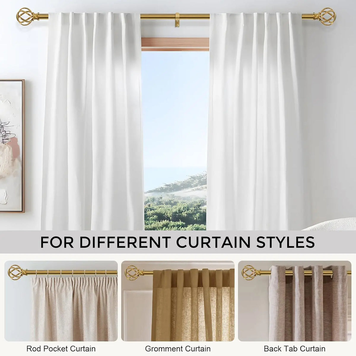 rideau moderne or poutres métalliques finials clips robustes élégants brackets fixationsversible