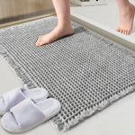 tapis bain gris clair moderne antidérapant absorbant bordure frisée géométrique PVC respectueux environnement 43cmx61cm