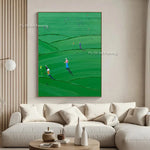 peinture l'huile abstraite contemporaine vert foncé vert clair beige lignes ondulées toile sans cadre