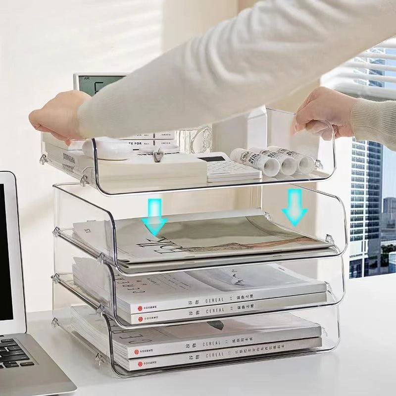 organisateur transparent moderne clips rangement papeterie livres carnets calculatrice horloge pot stylos tasse