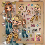sticker autocollant rose personnages animés coeurs étoiles fruits opacité illustration cartoon multicolore