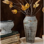 pots céramique vintage gris bleu texture usée rustique plantes balcon