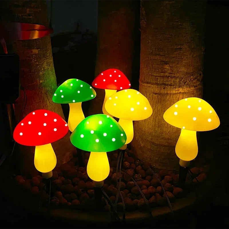 lampe solaire champignon rouge jaune verte points blancs moderneextérieur piquet fixe led