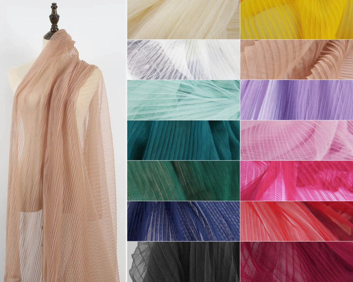 tissu polyester plissé rayures plissées beige clair jaune vert rose bleu moderne élégant translucide