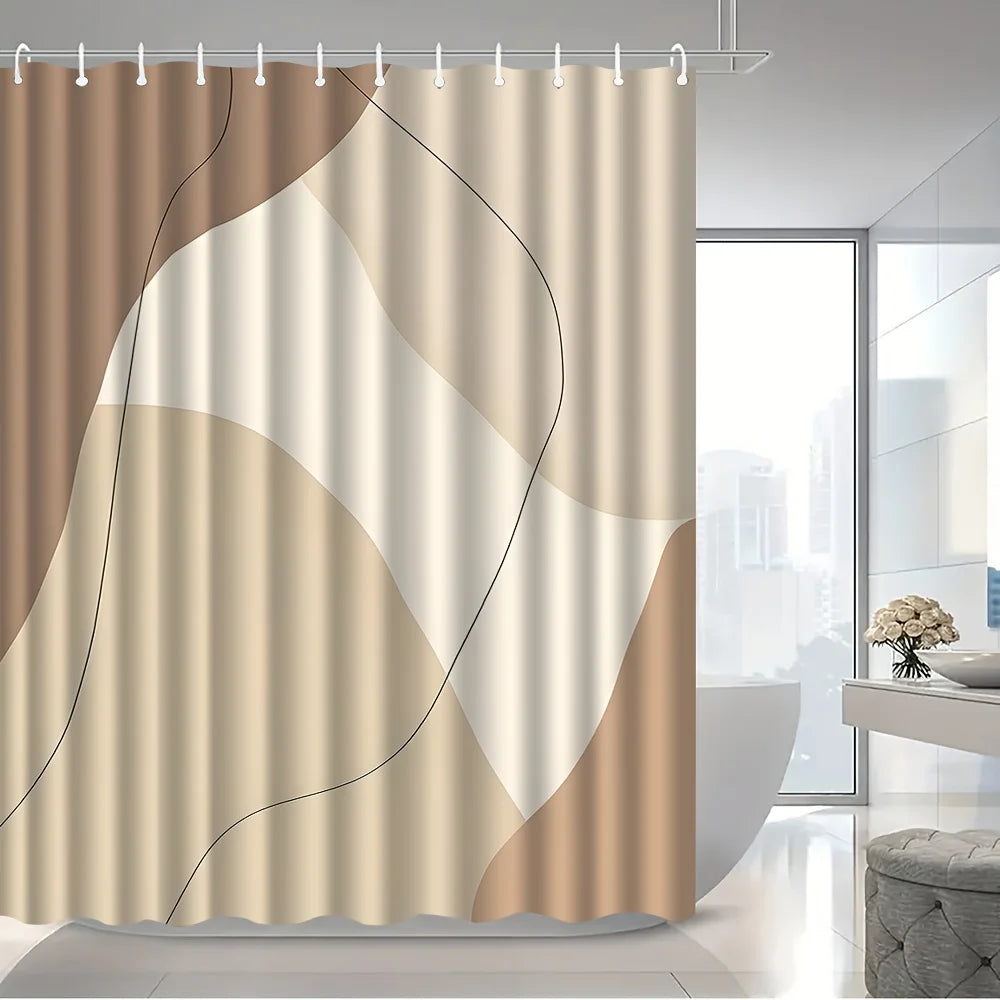 rideau douche abstrait moderne imperméable polyester opacité beige minimaliste geometrique 180x200cm