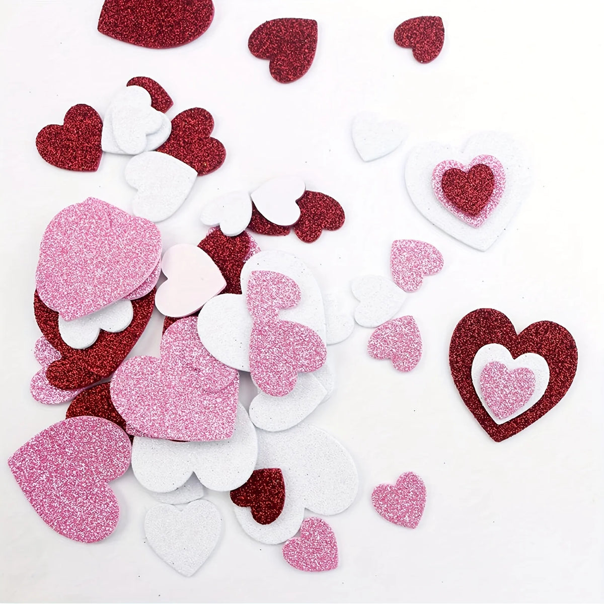 autocollants adhésifs mousse pailletés coeurs rouge rose blanc décoration fêtes diy bricolage 60 pièces