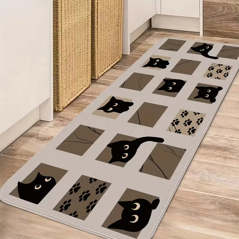 tapis gris noir chats antidérapant polyester durable moderne graphique intérieur prière camping voyage