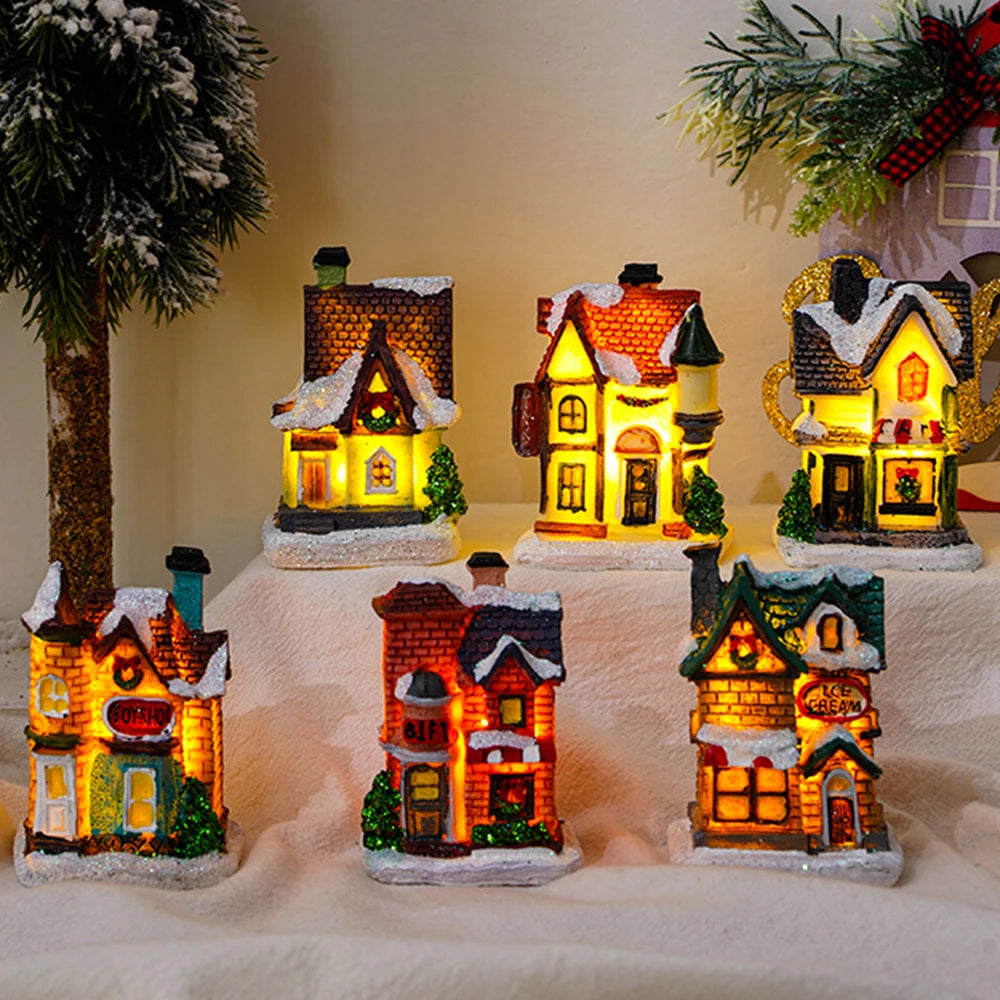 décorations noël maisons lumineuses multicolores motifs traditionnels résine vintage guirlandes lumineuses toits chaume fenêtres