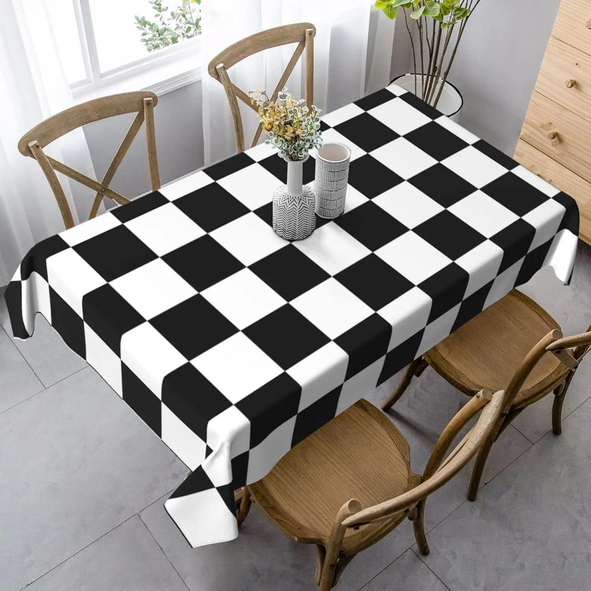 nappe imperméable carreaux noir blanche moderne cuisine réutilisable polyester table décoration fête mariage