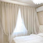 rideau moderne polyester beige clair rayures horizontales transparents 132x137cm