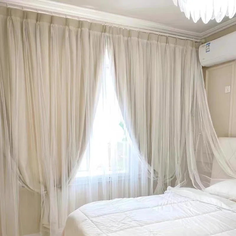 rideau moderne polyester beige clair rayures horizontales transparents 132x137cm