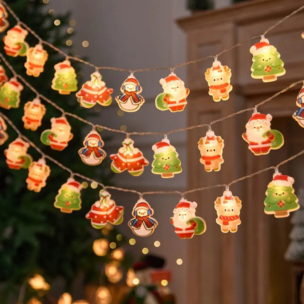 guirlande lumineuse noel personnages festifs leds multicolores père noel arbre clips