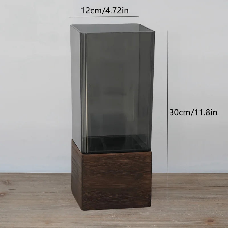 vase transparent noir moderne rectangulaire strié durable bois minimaliste 10x25cm 10x30cm 12x25cm 12x30cm