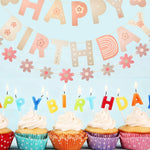 décoration murale guirlande fleurs lettres happy birthday motif floral occasion fête enfants anniversaire baptême