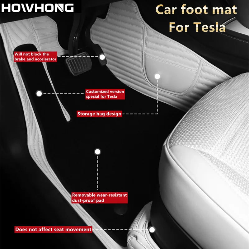 tapis sol voiture tesla model cuir artificiel fibre synthétique noir blanc moderne sac rangement