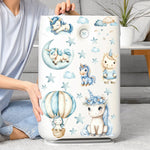 sticker mural licorne dessin animé nuages étoiles enfant chambre décoration mur bleu blanc PVC