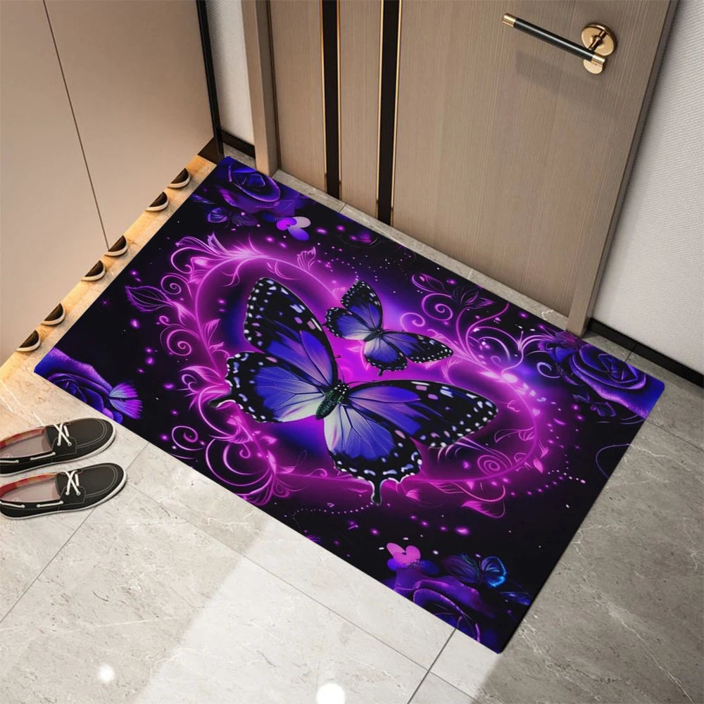 tapis moderne violet papillons résistant rides extérieur intérieur décoration maison salon entrée 30x50cm