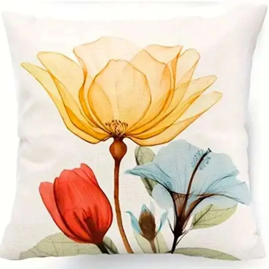 housse coussin imprimé fleurs roses dorées moderne blanc décoration maison 100 polyester