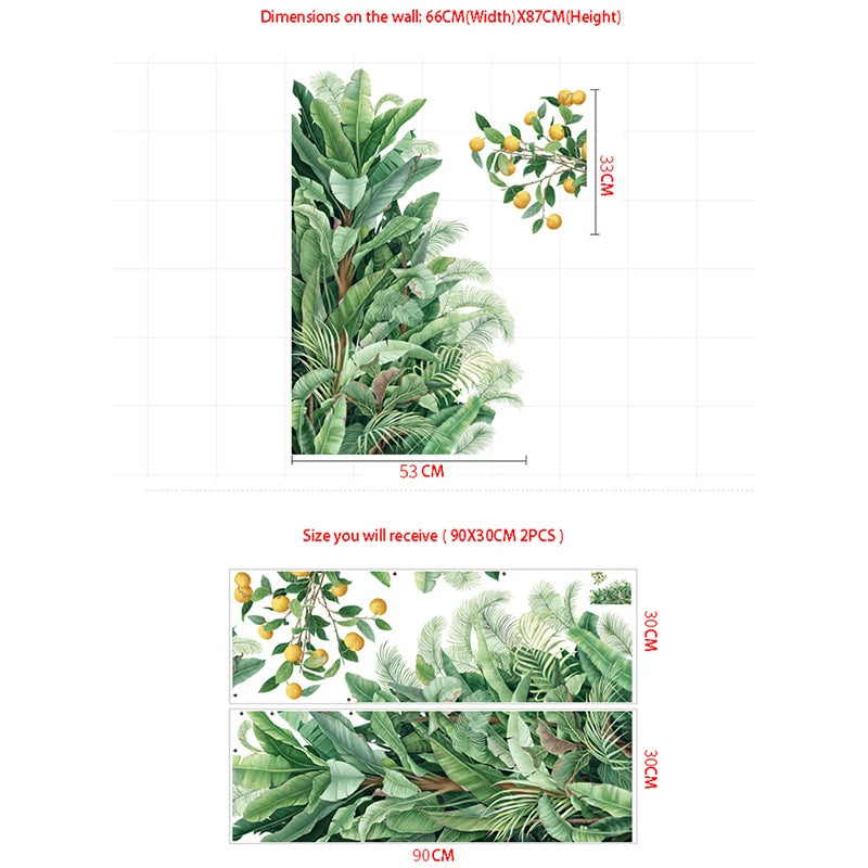 stickers muraux feuilles vertes bananier citronnier nature tropical adhésif salon enfant diy