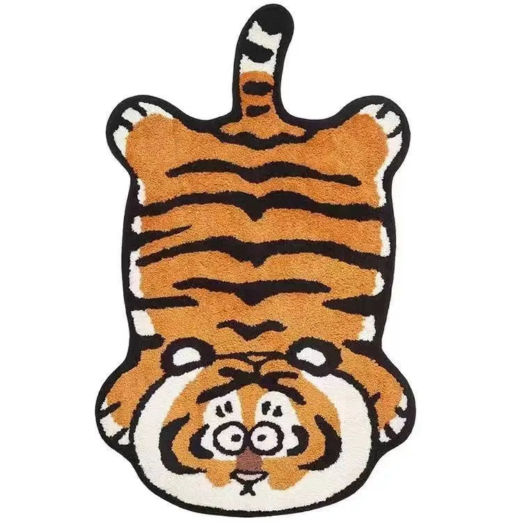 tapis tigre stylisé lunettes contemporain antidérapant imperméable polyester blanc orange