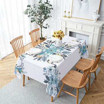 nappe table rectangulaire motif feuilles tropicales vertes fond blanc décoration mariage fête maison