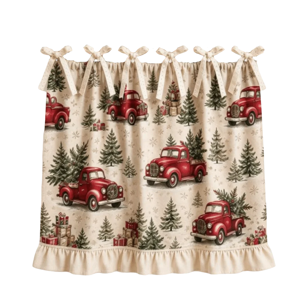 tablier cuisine noël motifs sapins étoiles boules poinsettia vintage opacité rubans fixations festive rustic