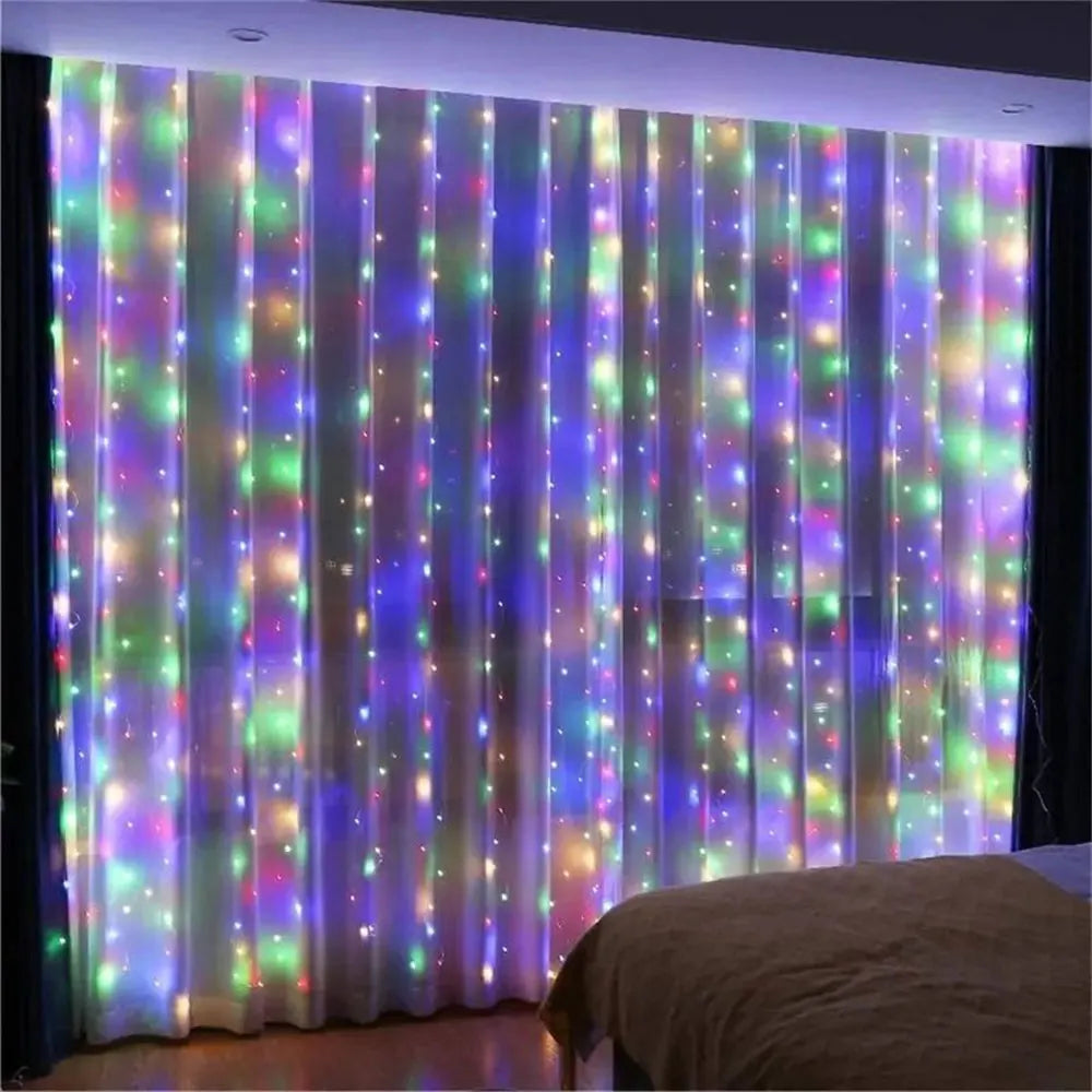 rideau lumineux led blanc décoration chambre mariage noël télécommande usb 3x3m 300 leds