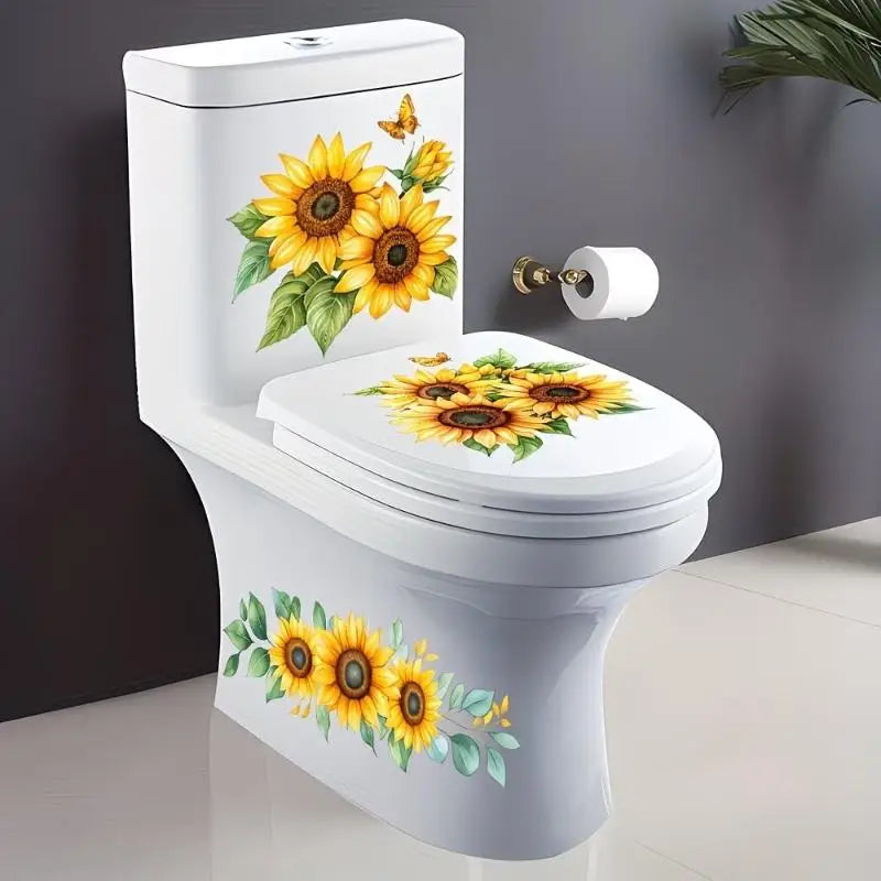 cache wc adhésif moderne fleurs colorées tulipes roses pivoines blanc amovible salle bain décoration