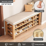tabouret rangement chaussures bois naturel moderne minimaliste coussin rembourré étagère entrée multifonction adultes seniors