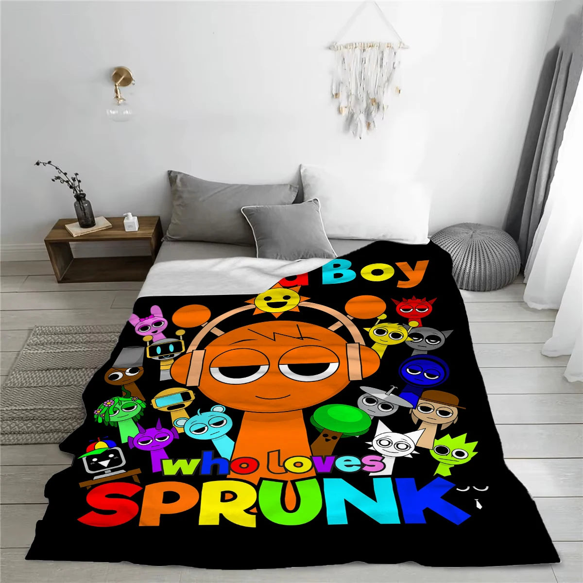 couverture polaire douce personnages animés sprunki noir multicolore canapé lit sieste maison