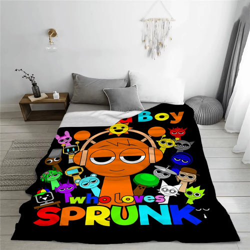 couverture polaire douce personnages animés sprunki noir multicolore canapé lit sieste maison