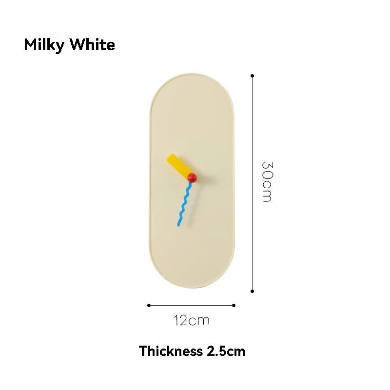 horloge murale moderne aiguille motif abstrait beige jaune bleu rouge contemporain
