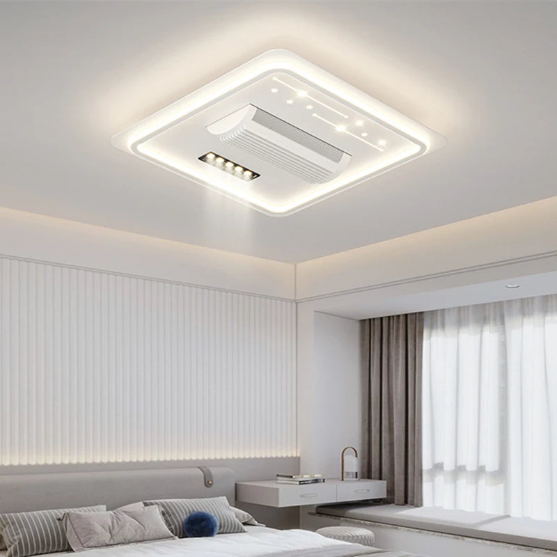 lampe led moderne télécommande ventilateur blanc grille leds chambre salon lumière blanche
