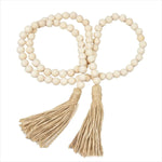 bracelet boho chic bois blanc franges coton beige