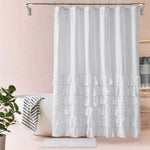 rideau douche blanc volants gris rose classique opacité anneaux métalliques respectueux environnement moderne
