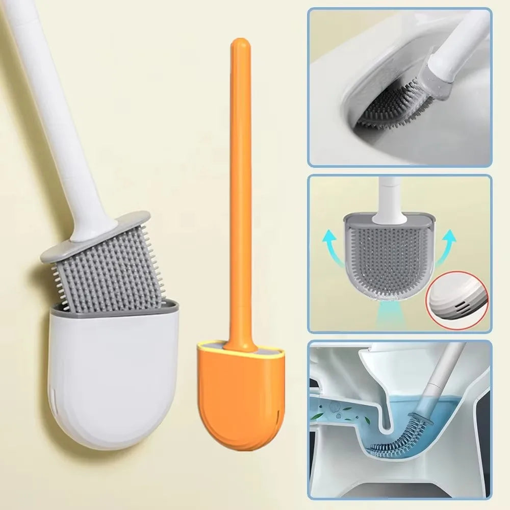 brosse wc silicone blanc orange poils gris support mural moderne détachable nettoyage efficace sans