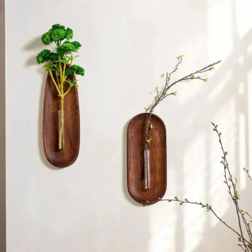 vase mural bois transparent décoration naturelle moderne fleurs plantes murales minimaliste