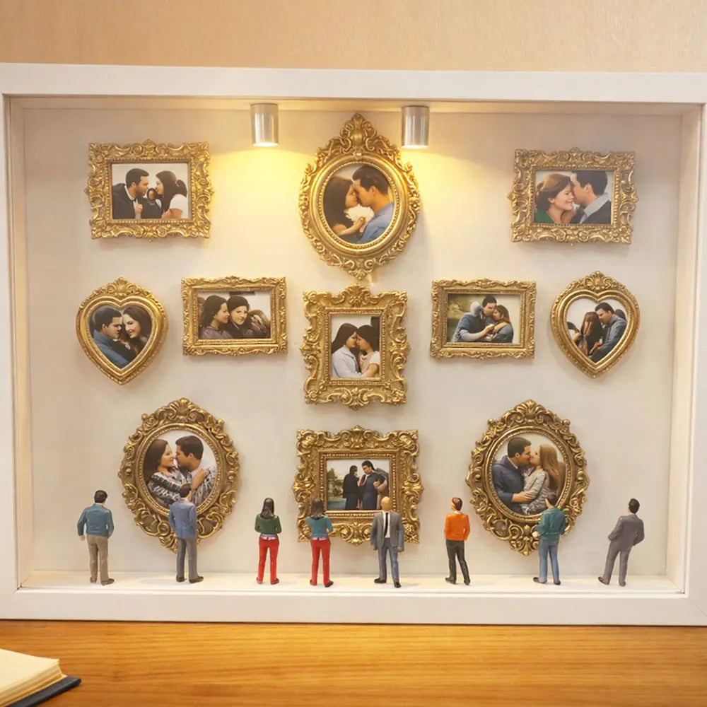 boîte cadre photo verre transparent miniatures décoratives maison poupée roses séchées portraits paysages