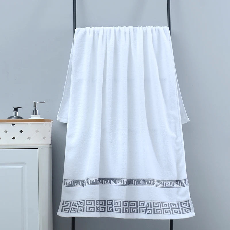 serviettes bain 100% coton brodées motif géométrique noir marron vert gris classiques